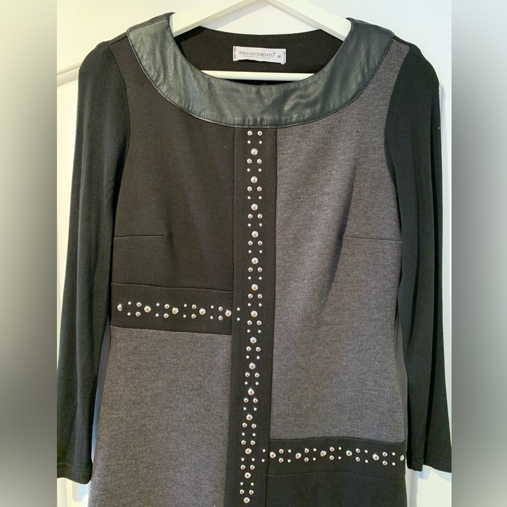 Rinascimento Dress Black Gray Color Block Italy Size Medium Studs Rock Star Sexy - Picture 2 of 16